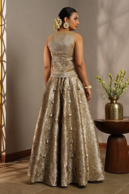Aditi Somani Gold Crush Gota Fusion Lehenga Set 