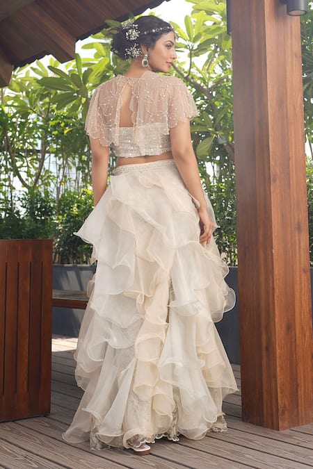 Aditi Somani Cream Fusion Lehenga Set With Cape 
