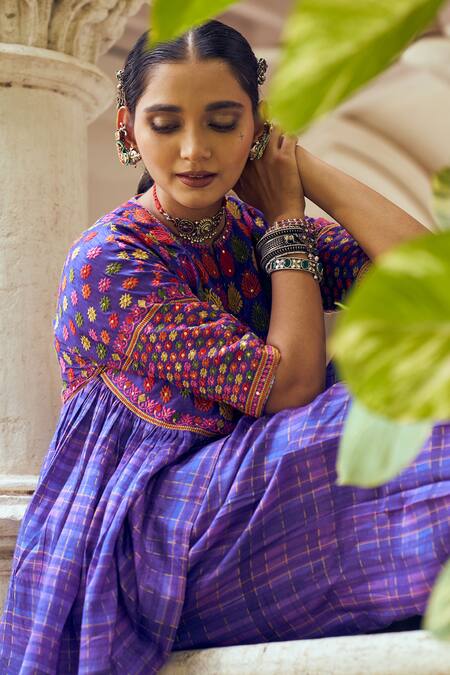 Buy Shraddha Rambhia Purple Silk Embroidery Round Neck Printed Kurta Set Online at Aza Fashions Buy_Shraddha Rambhia_Purple Silk Embroidery Round Neck Printed Kurta Set_Online_at_Aza_Fashions