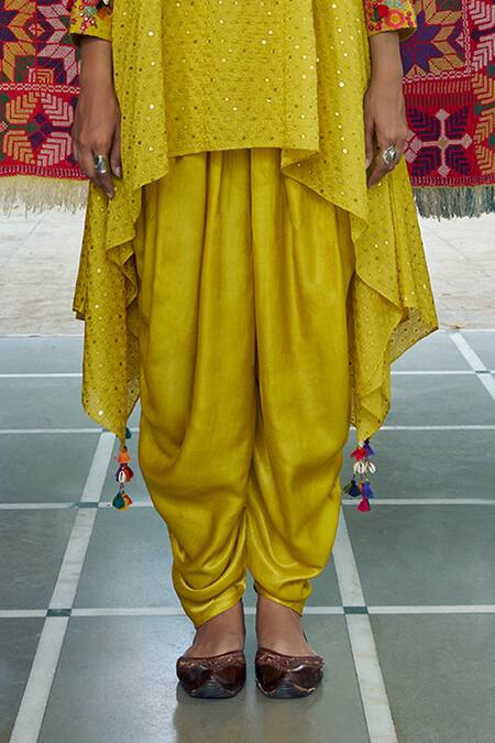 Shraddha Rambhia Yellow Silk Beads, Sequins Round Neck Slub Kurta Set Online at Aza Fashions Shraddha Rambhia_Yellow Silk Beads, Sequins Round Neck Slub Kurta Set_Online_at_Aza_Fashions
