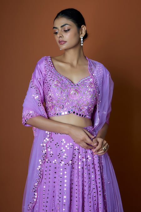 Mehak Murpana Purple Silk, Net Sequins, Mirrors, Embroidery Round Raw Classic Lehenga Set Online at Aza Fashions Mehak Murpana_Purple Silk, Net Sequins, Mirrors, Embroidery Round Raw Classic Lehenga Set _Online_at_Aza_Fashions