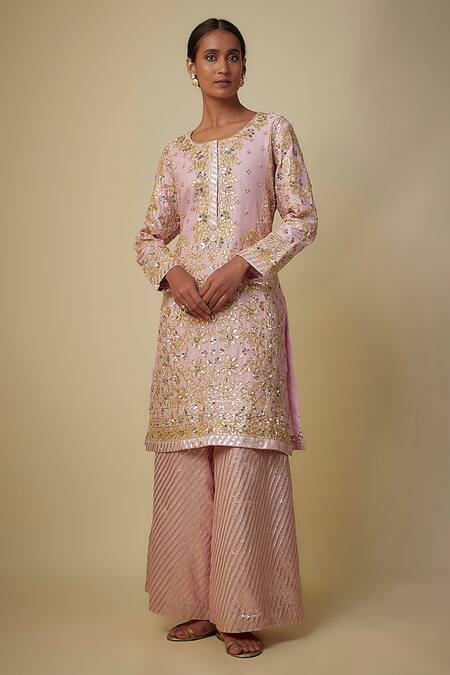 Mehak Murpana Pink Chanderi, Silk, Net Sequins, Embroidery Round Neck Kurta Set Online at Aza Fashions Mehak Murpana_Pink Chanderi, Silk, Net Sequins, Embroidery Round Neck Kurta Set _Online_at_Aza_Fashions