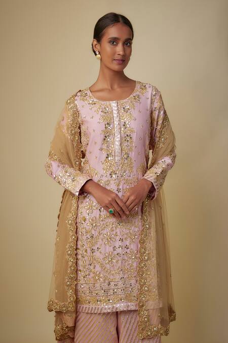 Buy Mehak Murpana Pink Chanderi, Silk, Net Sequins, Embroidery Round Neck Kurta Set Online at Aza Fashions Buy_Mehak Murpana_Pink Chanderi, Silk, Net Sequins, Embroidery Round Neck Kurta Set _Online_at_Aza_Fashions
