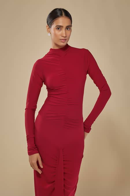 Mehak Murpana Red Lycra High Neck Designer Gown Online at Aza Fashions Mehak Murpana_Red Lycra High Neck Designer Gown _Online_at_Aza_Fashions