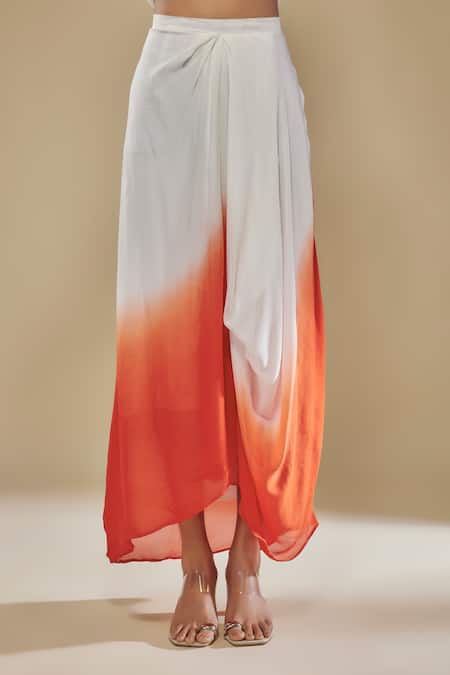 Mehak Murpana_White Crepe Embroidery V-neck Ombre Kaftan And Dhoti Pant Set _Online_at_Aza_Fashions