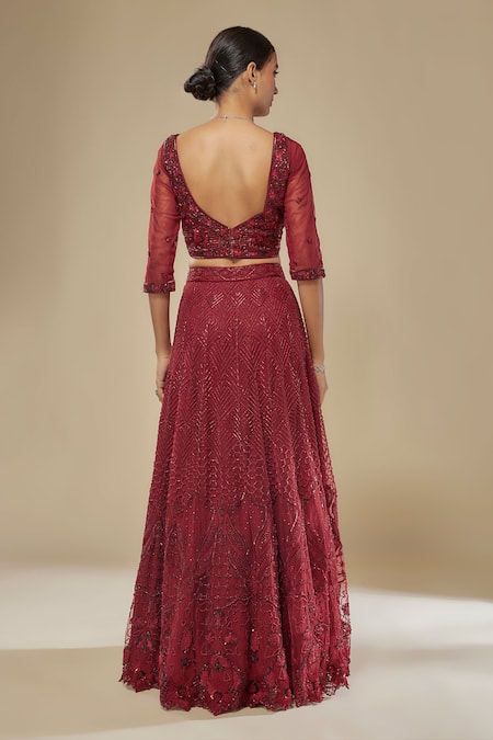 Shop Mehak Murpana Red Net, Organza Sequins, Beads, Embroidery Sweetheart Neck Classic Lehenga Set at Aza Fashions Shop_Mehak Murpana_Red Net, Organza Sequins, Beads, Embroidery Sweetheart Neck Classic Lehenga Set _at_Aza_Fashions