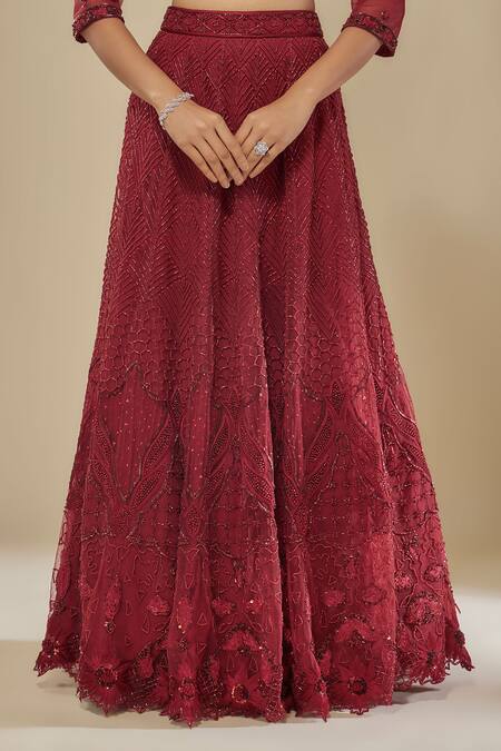 Mehak Murpana Red Net, Organza Sequins, Beads, Embroidery Sweetheart Neck Classic Lehenga Set Online at Aza Fashions Mehak Murpana_Red Net, Organza Sequins, Beads, Embroidery Sweetheart Neck Classic Lehenga Set _Online_at_Aza_Fashions