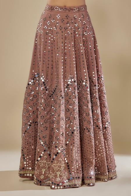 Buy Mehak Murpana Brown Silk, Net Sequins, Embroidery V-neck Classic Lehenga Set Online at Aza Fashions Buy_Mehak Murpana_Brown Silk, Net Sequins, Embroidery V-neck Classic Lehenga Set _Online_at_Aza_Fashions