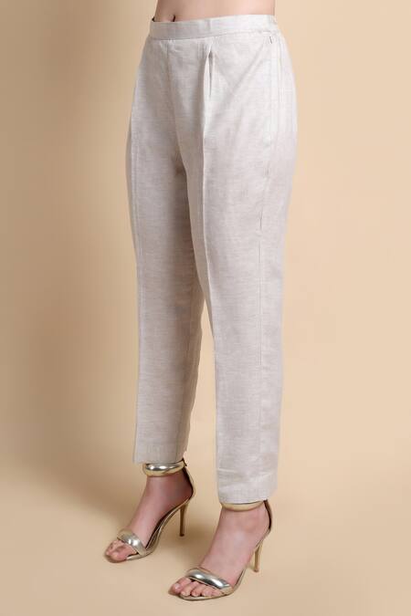 Bhairavi Jaikishan_Beige Linen Embroidery Mandarin Collar Kurta Set _at_Aza_Fashions