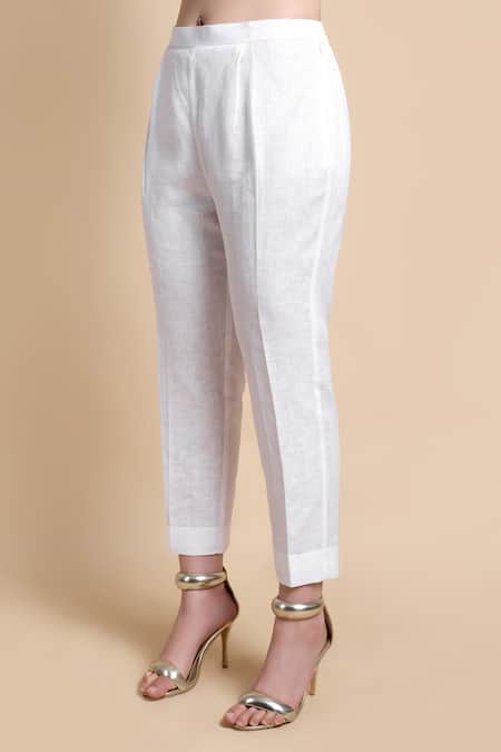 Shop_Bhairavi Jaikishan_White Linen Embroidery Mandarin Collar Kurta Set 