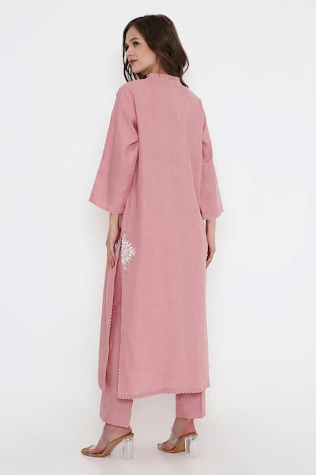 Bhairavi Jaikishan Pink Embroidered Linen Kurta Set 