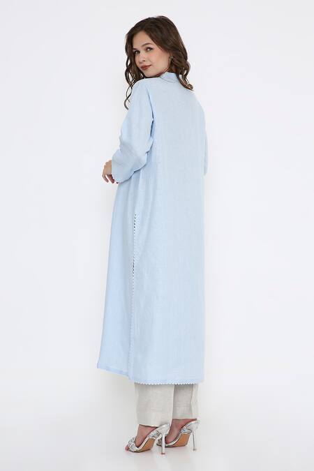 Bhairavi Jaikishan Embroidered Blue Linen Kurta Set 