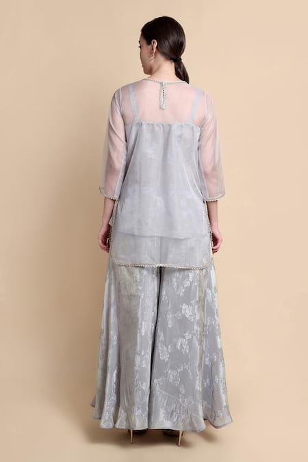 Bhairavi Jaikishan Grey Organza Jacquard Kurta Set 
