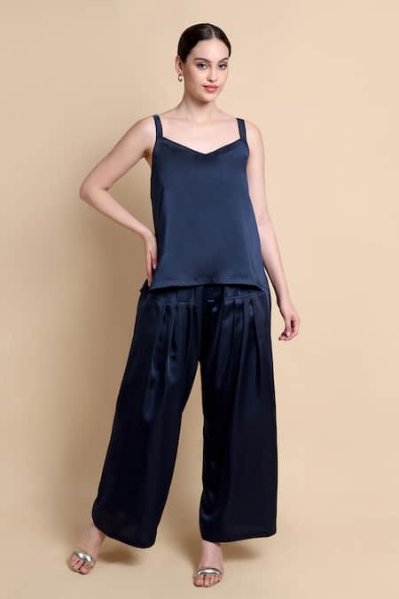 Buy_Bhairavi Jaikishan_Blue Organza, Satin Embroidery V-neck Kurta Set _Online_at_Aza_Fashions