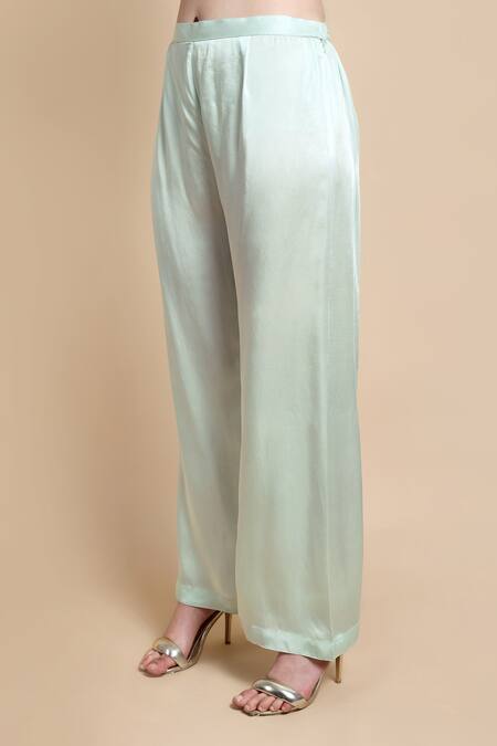 Shop_Bhairavi Jaikishan_Green Organza, Satin Embroidery Split V-neck Kurta Set _Online_at_Aza_Fashions