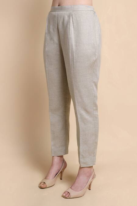 Shop_Bhairavi Jaikishan_Beige Silk, Linen Sequins, Beads Keyhole Neck Embroidered Munga Kurta Set _Online_at_Aza_Fashions