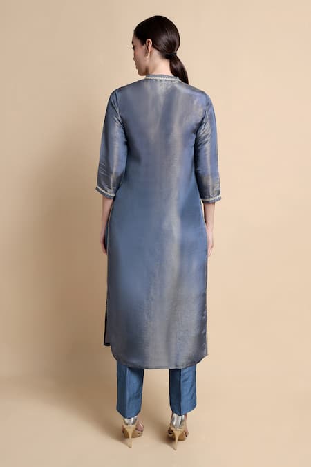 Bhairavi Jaikishan Navy Tissue Silk Embroidered Kurta 