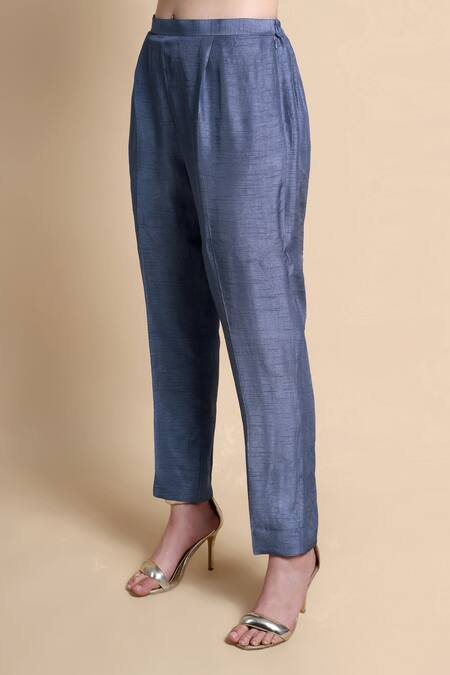 Bhairavi Jaikishan_Navy Tissue, Silk Embroidery Mandarin Collar Kurta _at_Aza_Fashions