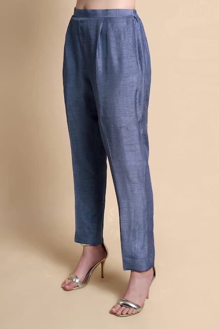 Shop_Bhairavi Jaikishan_Navy Tissue, Silk Embroidery Round Neck Kurta Set _Online_at_Aza_Fashions