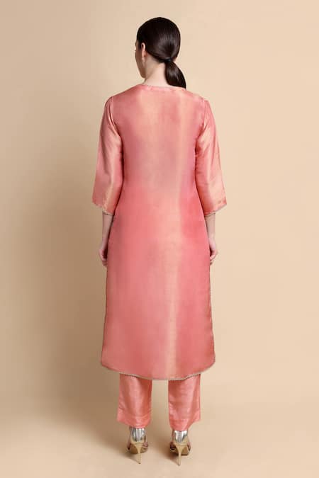 Bhairavi Jaikishan Embroidered Pink Tissue Silk Kurta 