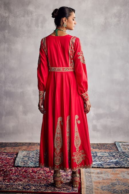 Aman Takyar Red Embroidered Angarkha Kurta 