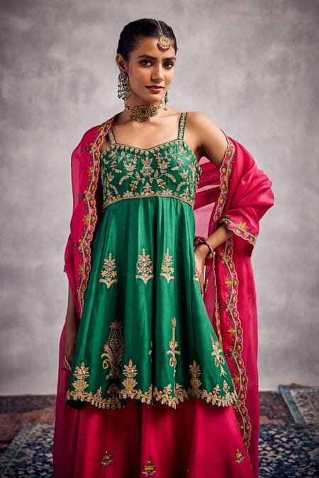 Aman Takyar_Green Organza Sequins, Embroidery Amazon Kurta Set With Sharara _Online_at_Aza_Fashions