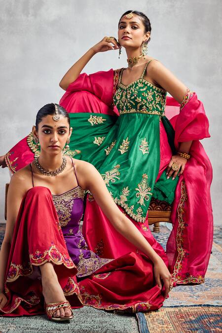 Shop_Aman Takyar_Green Organza Sequins, Embroidery Amazon Kurta Set With Sharara _Online_at_Aza_Fashions