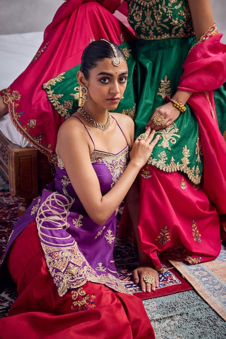 Buy_Aman Takyar_Green Organza Sequins, Embroidery Amazon Kurta Set With Sharara 