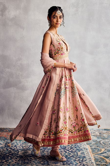 Aman Takyar Peach Beige Embroidered Anarkali Set 