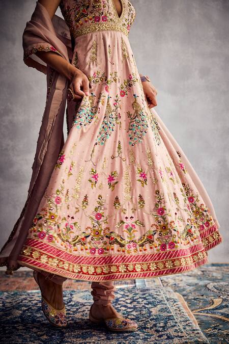 Shop Aman Takyar Peach Organza Sequins, Embroidery Keyhole Neck Beige Anarkali Set Online at Aza Fashions Shop_Aman Takyar_Peach Organza Sequins, Embroidery Keyhole Neck Beige Anarkali Set _Online_at_Aza_Fashions