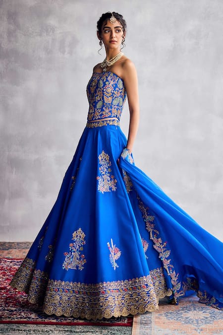Aman Takyar Cobalt Blue Embroidered Fusion Lehenga Set 