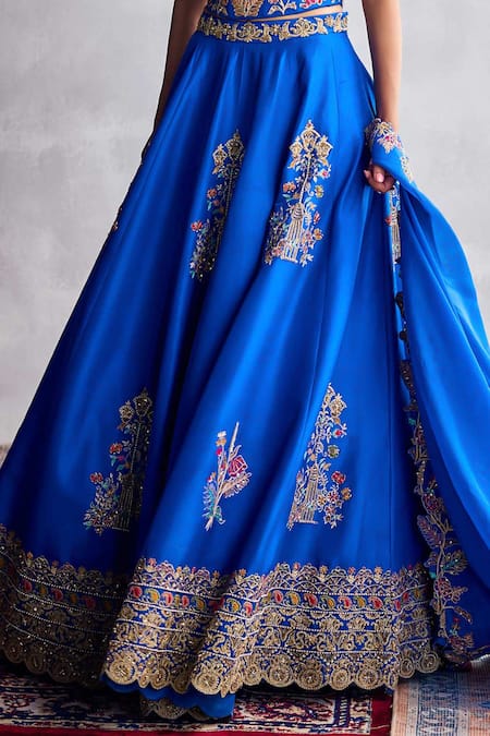Aman Takyar_Cobalt Organza Embroidery, Zari Blue Fusion Lehenga Set _at_Aza_Fashions