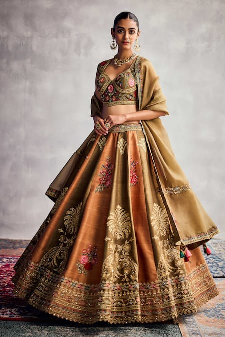 Aman Takyar Embroidered Earthy Green & Orange Lehenga Set 