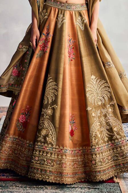 Buy Aman Takyar Green Embroidery Sweetheart Neck Earthy And Orange Lehenga Set Online at Aza Fashions Buy_Aman Takyar_Green Embroidery Sweetheart Neck Earthy And Orange Lehenga Set _Online_at_Aza_Fashions