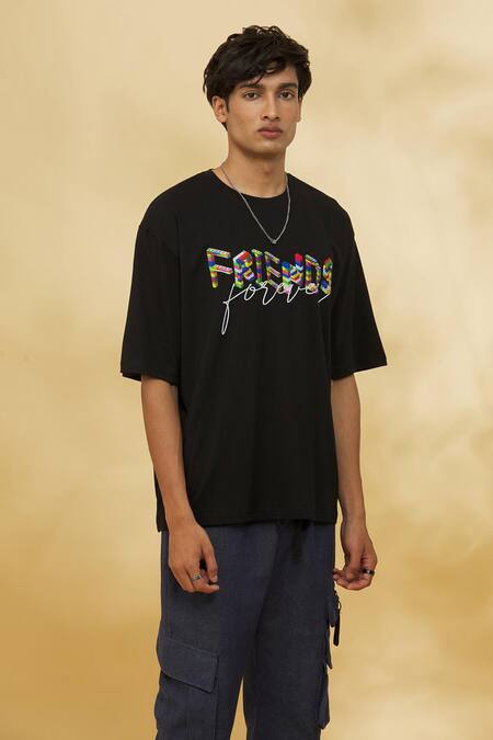 Buy Theorem Black Cotton Friends Forever Oversized T-shirt Online at Aza Fashions Buy_Theorem_Black Cotton Friends Forever Oversized T-shirt _Online_at_Aza_Fashions