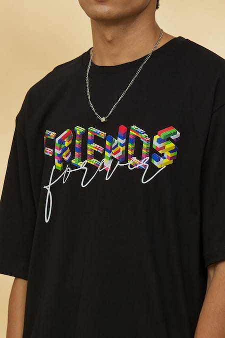 Theorem Black Cotton Friends Forever Oversized T-shirt at Aza Fashions Theorem_Black Cotton Friends Forever Oversized T-shirt _at_Aza_Fashions