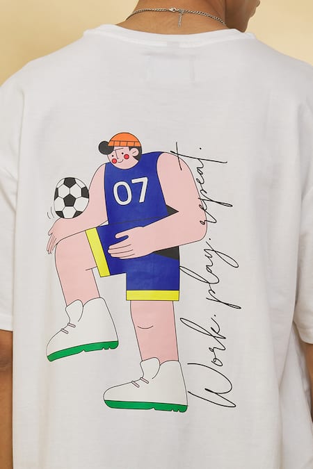 Shop Theorem White Cotton Designer Work-play-repeat T-shirt Online at Aza Fashions Shop_Theorem_White Cotton Designer Work-play-repeat T-shirt _Online_at_Aza_Fashions