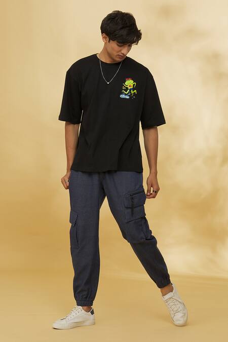 Buy_Theorem_Black Cotton Tadpole Printed T-shirt _Online_at_Aza_Fashions