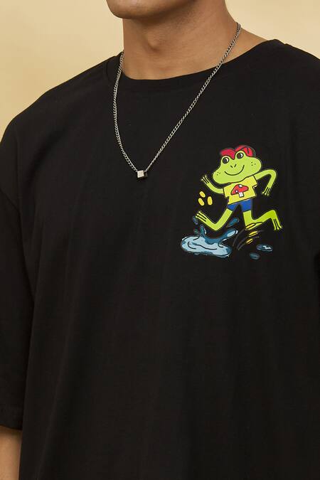 Theorem_Black Cotton Tadpole Printed T-shirt _at_Aza_Fashions