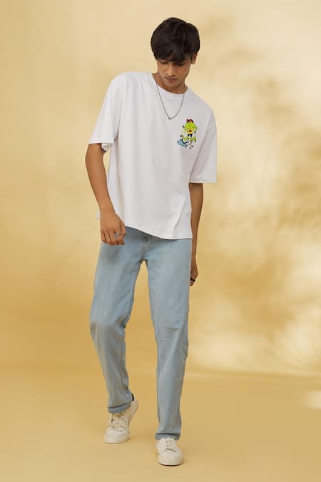 Theorem_White Cotton Tadpole Printed T-shirt _Online_at_Aza_Fashions