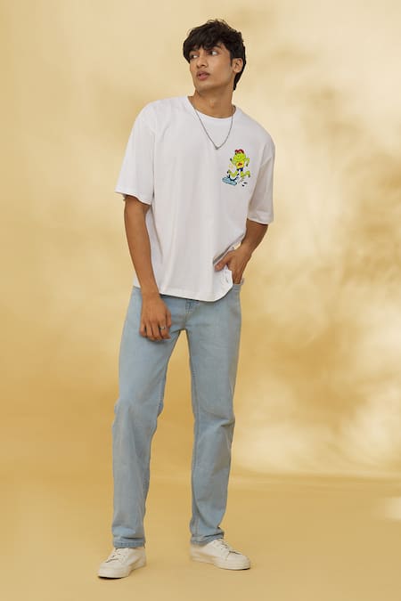 Buy_Theorem_White Cotton Tadpole Printed T-shirt _Online_at_Aza_Fashions