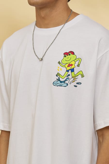 Theorem_White Cotton Tadpole Printed T-shirt _at_Aza_Fashions