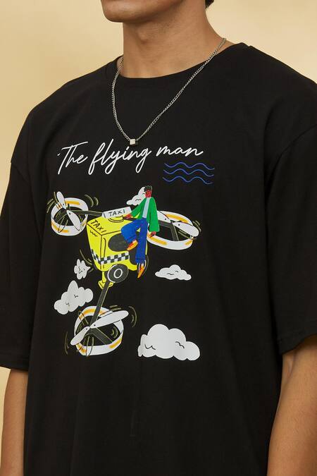 Theorem Black Cotton The Flying Man Graphic T-shirt at Aza Fashions Theorem_Black Cotton The Flying Man Graphic T-shirt _at_Aza_Fashions