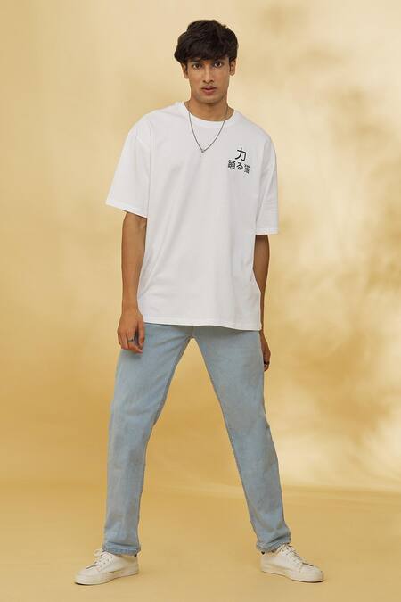 Theorem_White Cotton Printed T-shirt _Online_at_Aza_Fashions