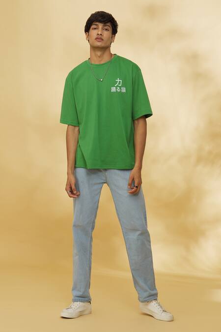 Theorem Green Cotton Designer Tom Bond T-shirt Online at Aza Fashions Theorem_Green Cotton Designer Tom Bond T-shirt _Online_at_Aza_Fashions