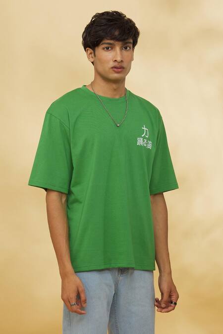 Shop Theorem Green Cotton Designer Tom Bond T-shirt Online at Aza Fashions Shop_Theorem_Green Cotton Designer Tom Bond T-shirt _Online_at_Aza_Fashions