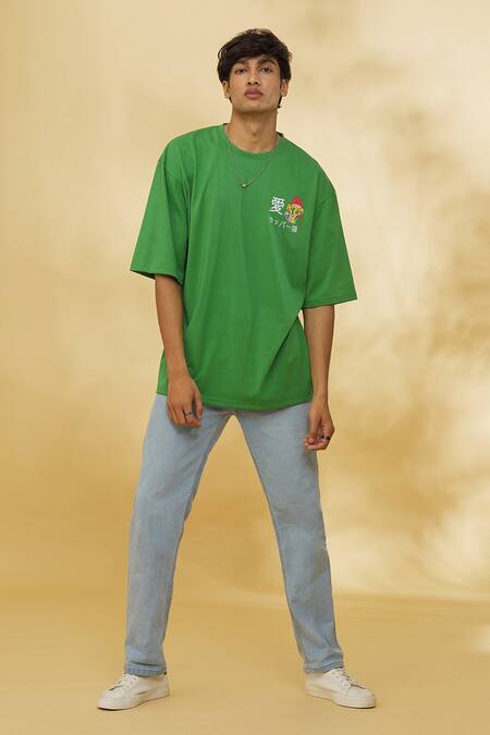 Theorem_Green Cotton Dancing Mamba T-shirt _Online_at_Aza_Fashions