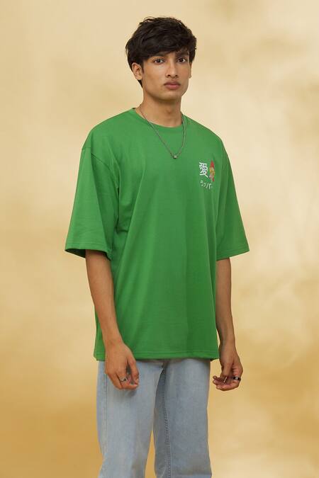 Shop_Theorem_Green Cotton Dancing Mamba T-shirt _Online_at_Aza_Fashions