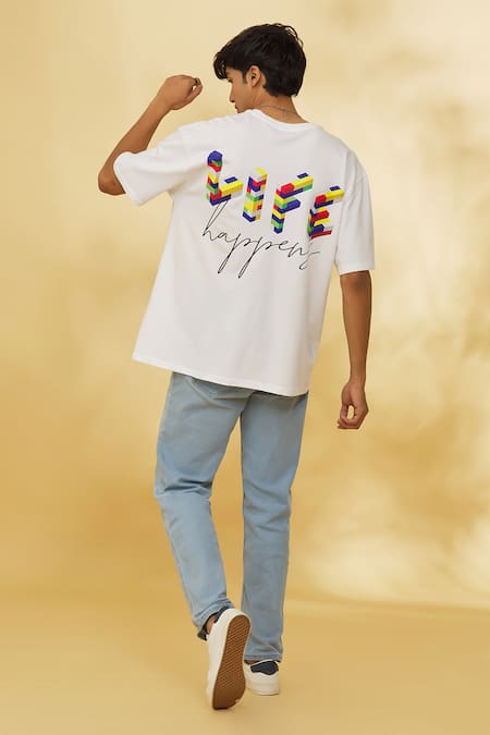 Shop_Theorem_White Cotton Life Happens Printed T-shirt _Online_at_Aza_Fashions
