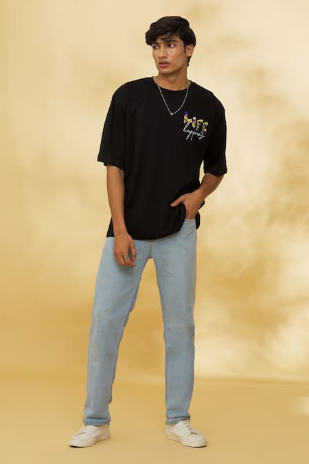 Buy Theorem Black Cotton Life Happens T-shirt Online at Aza Fashions Buy_Theorem_Black Cotton Life Happens T-shirt _Online_at_Aza_Fashions